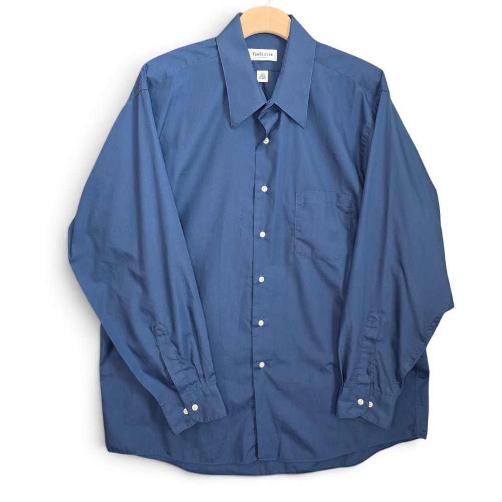 Van Heusen Dress Shirt Mens 17.5 34/35 XL Blue Long Sleeve Button Front Career